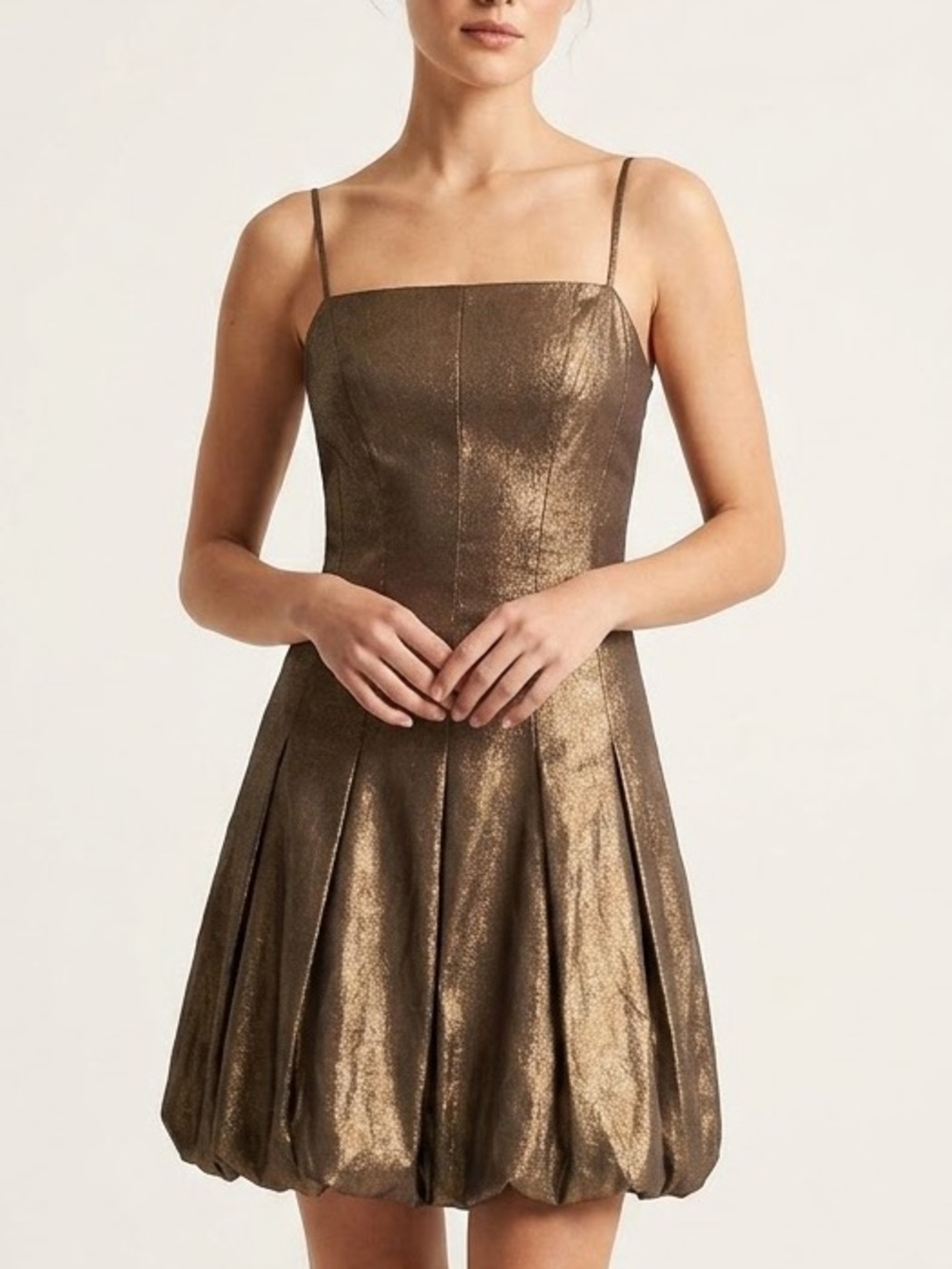Linen BCBG MAXAZRIA Metallic Gold Bubble Hem Cocktail Dress 8 Cocktail Formal